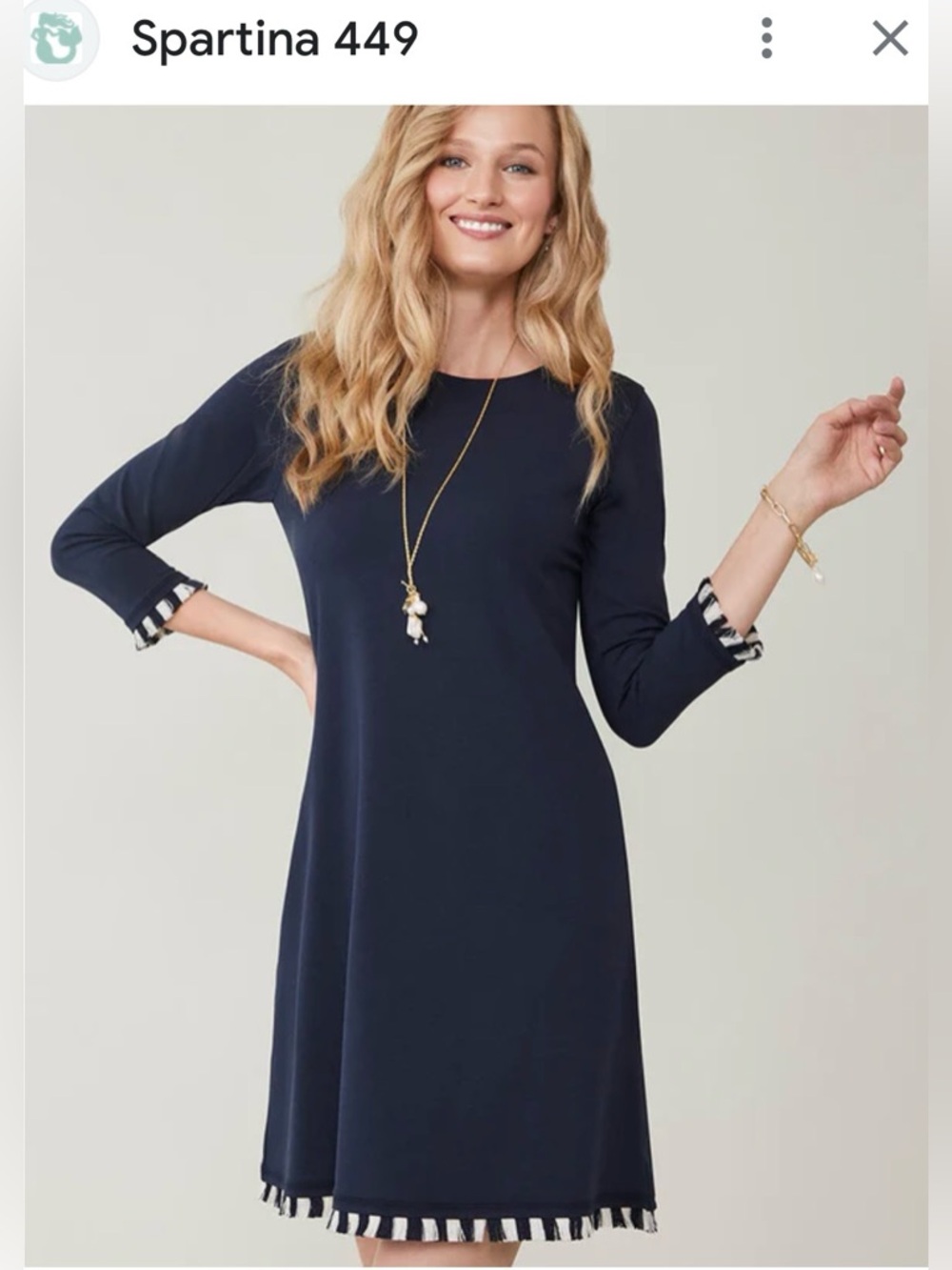 Spartina 449 Black 3/4 Sleeve Shift Dress with Tassal Trim